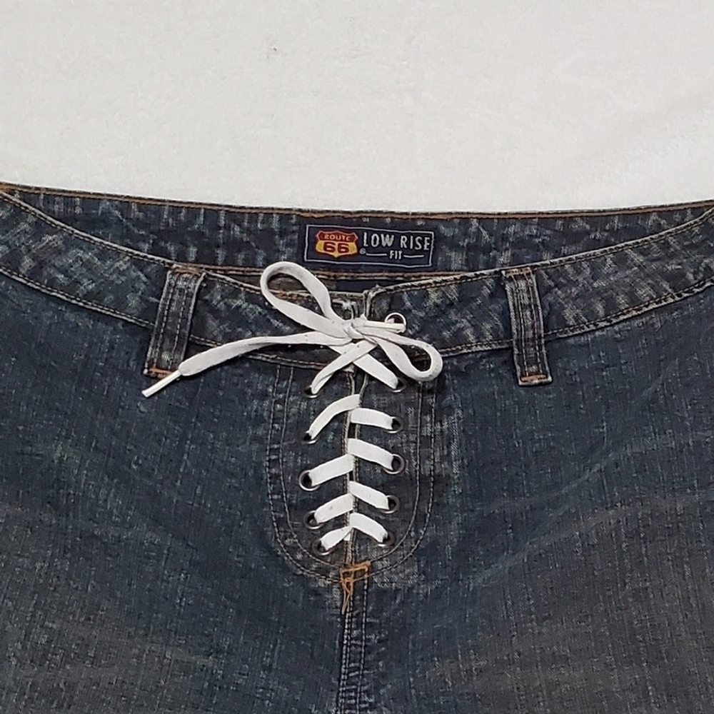 RARE Vintage Route 66 Lace-up Waist Western Dark Wash Low Rise Flare Jeans 14 - Picture 4 of 10